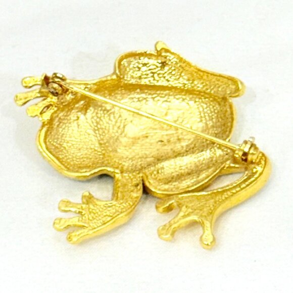 Vintage 1980s Frog Brooch Enamel and Crystals - Picture 7 of 7